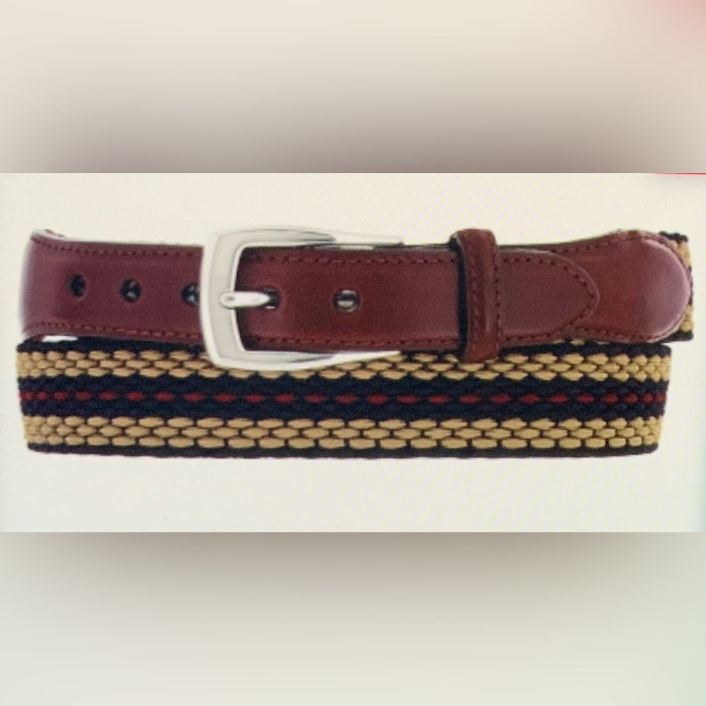 Brighton Men’s Elastic Cord Tab Taper Leather Belt Navy/Tan/Burgundy ~New~